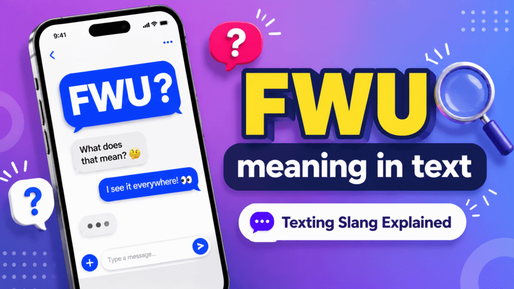 FWU meaning in text showing slang definition and chat conversation on smartphone