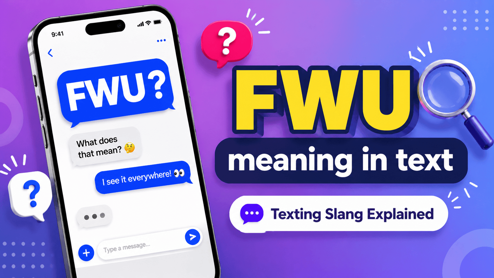 FWU meaning in text showing slang definition and chat conversation on smartphone