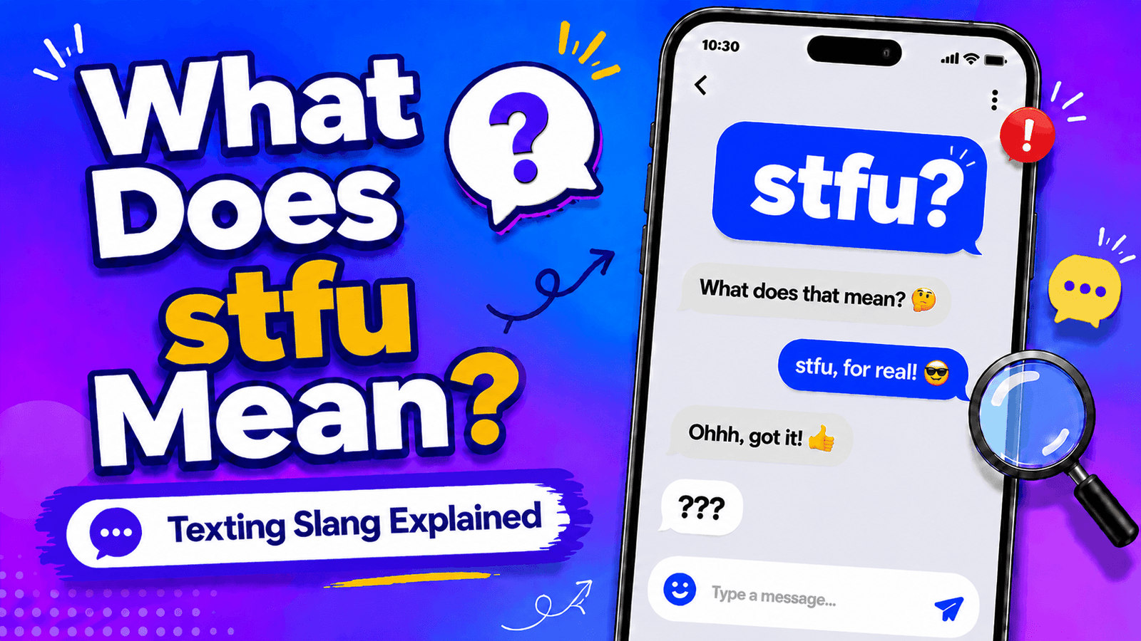 STFU meaning in text explained as shut the f word up with examples from Snapchat Instagram and TikTok conversations