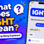 Illustration showing IGHT meaning in text messages with smartphone chat examples explaining alright or okay in casual conversations
