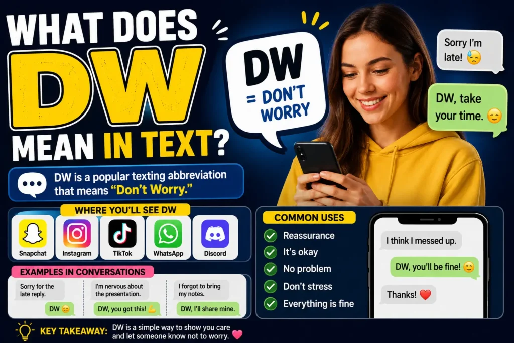 What does DW mean in text messaging and social media conversations
