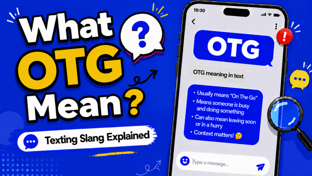 OTG meaning in text showing on the go abbreviation in a phone chat
