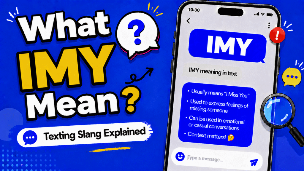 IMY eaning in text showing on the go abbreviation in a phone chat