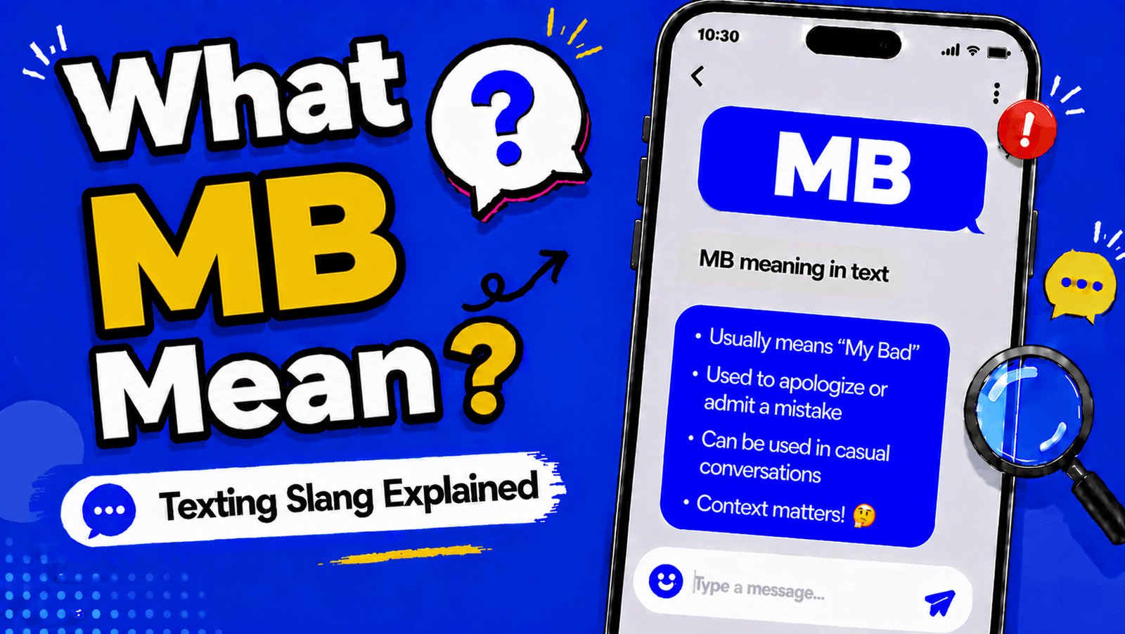 MB meaning in text showing on the go abbreviation in a phone chat