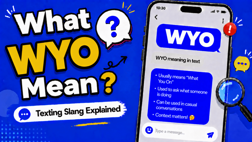 WYO meaning in text showing on the go abbreviation in a phone chat