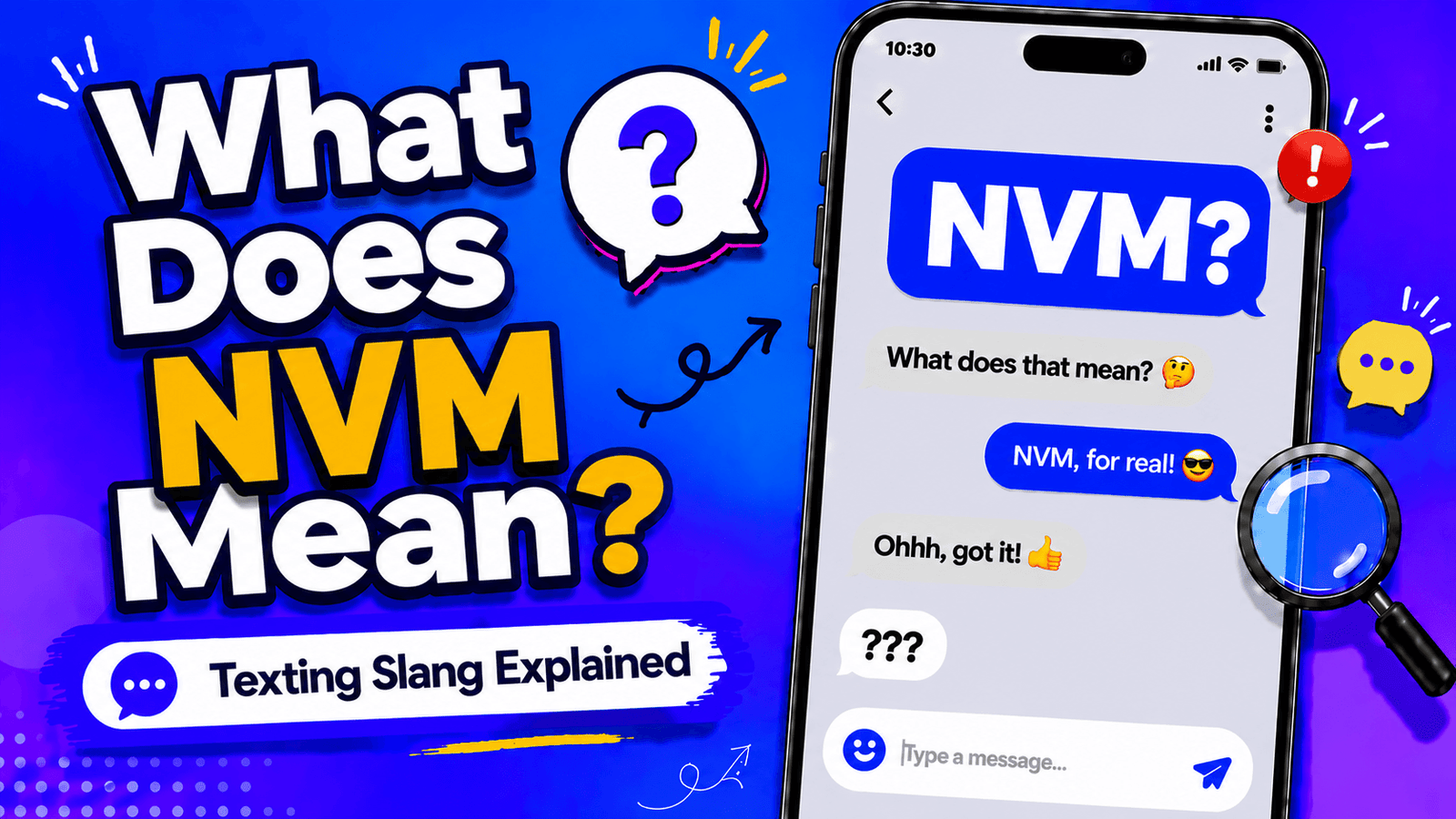 NVM meaning in text shown as never mind in a casual chat message